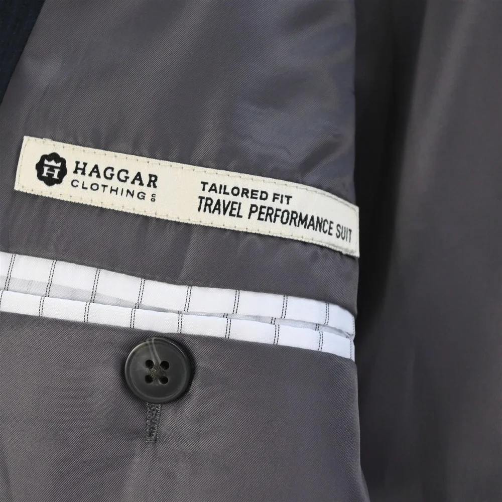 Haggar 38R 32x32 Blue Tailored Fit Travel Performance Mens Jacket Pants Suit